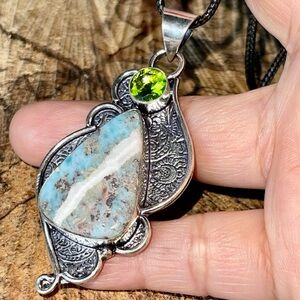 Caribbean Larimar Crystal Pendant 2 1/2”